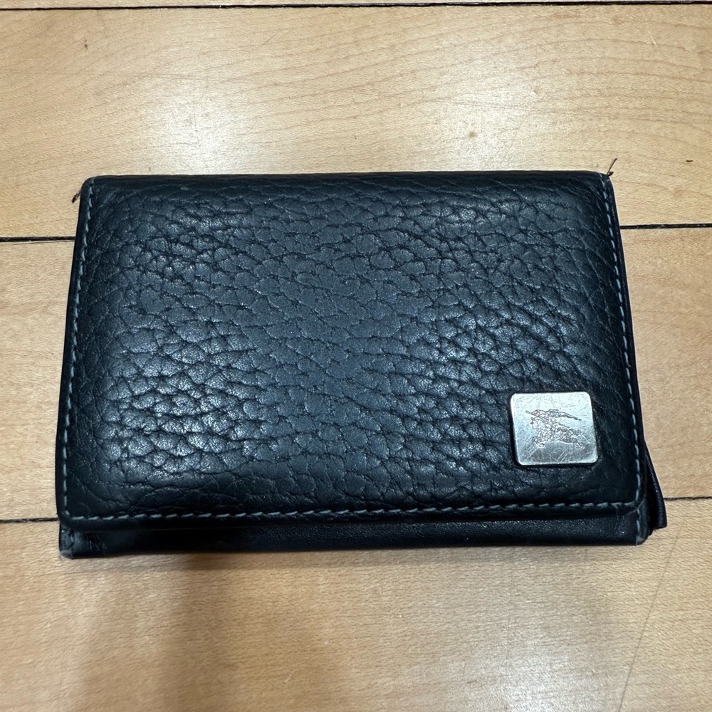 Burberry Black Bifold Leather Wallet w Nova Check Interior